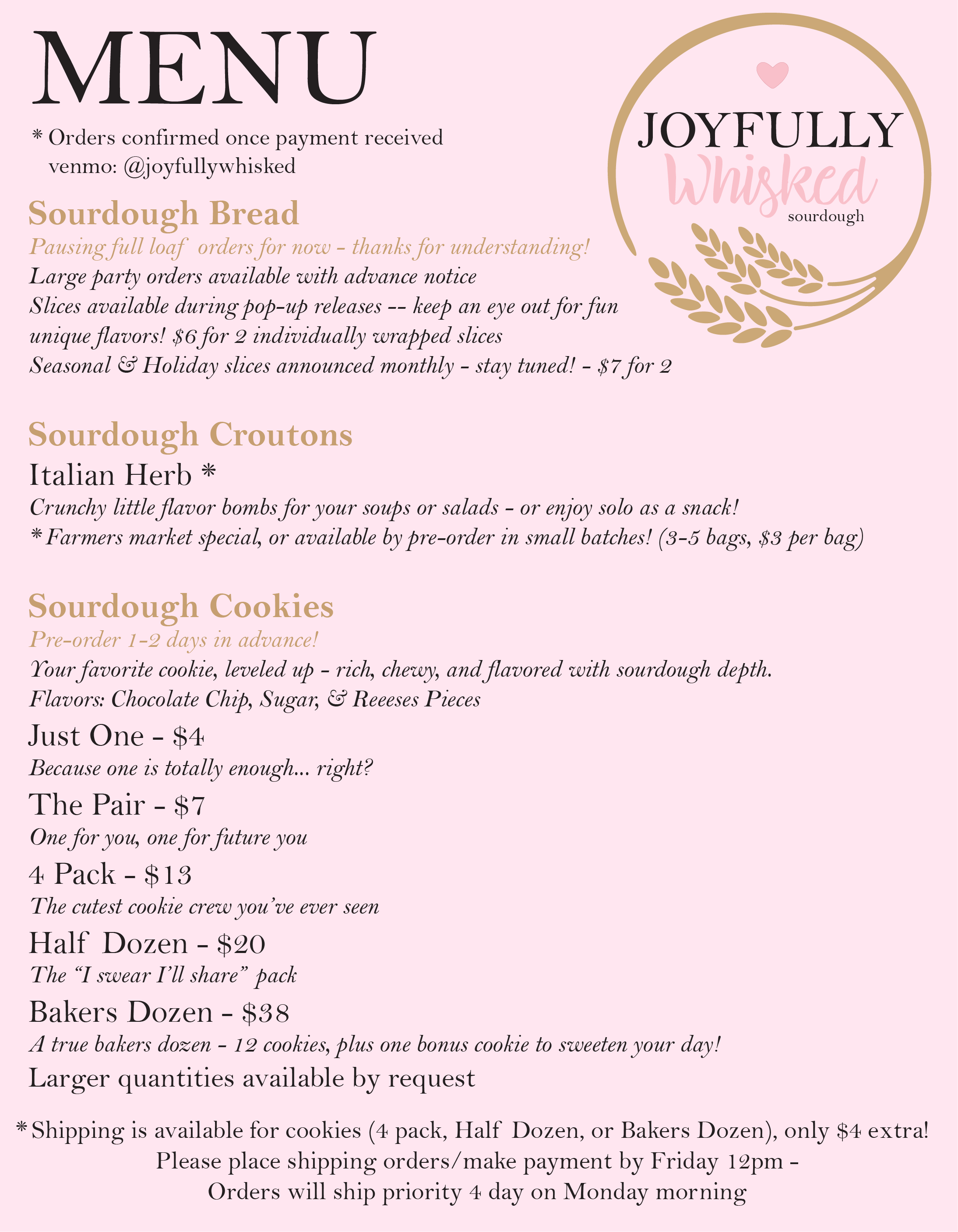 Joyfully Whisked Menu